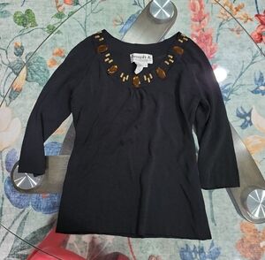 Joseph Black Blouse with Gold Details